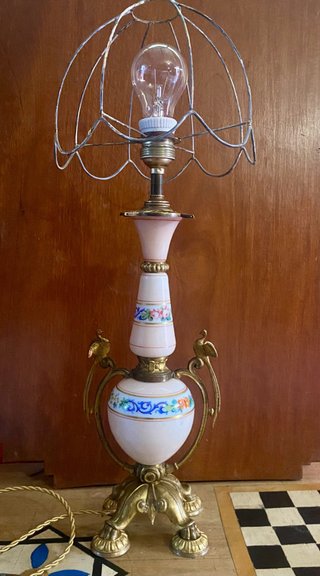 Lámpara de Opalina y Bronce Siglo XIX