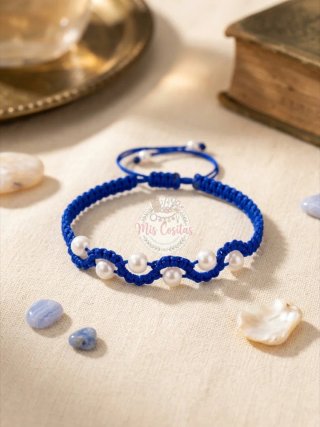 Pulsera Artesanal Azul con Perlas