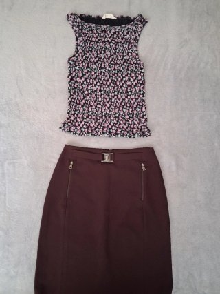 Conjunto Top Floral y Falda Marrón