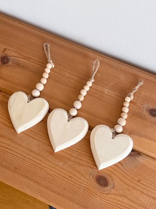 3 Corazones Madera Colgantes Rústicos