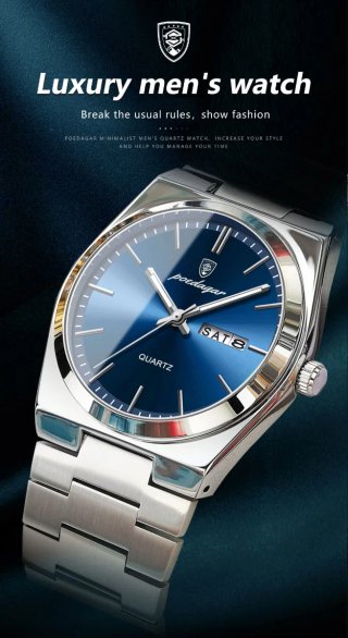 Reloj Hombre Poedagar Azul y Plateado