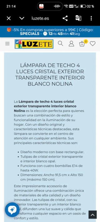 Lámpara colgante elegante salón