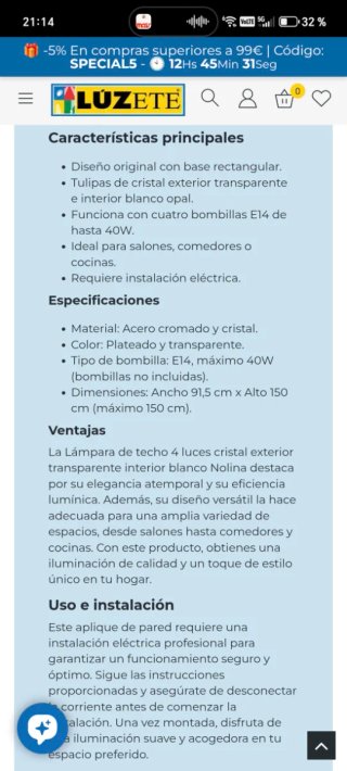Lámpara colgante elegante salón