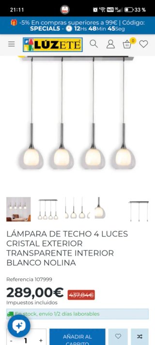 Lámpara colgante elegante salón