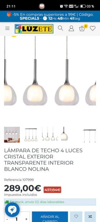 Lámpara colgante elegante salón