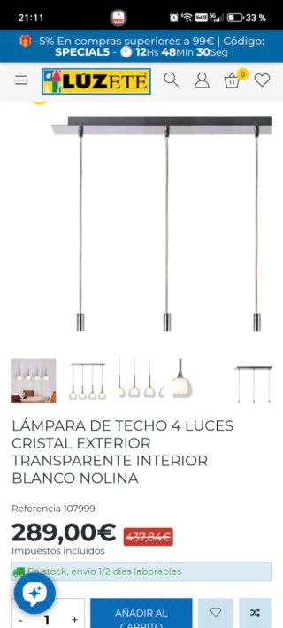 Lámpara colgante elegante salón