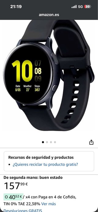 Reloj Samsung Galaxy Watch Active 2 Negro