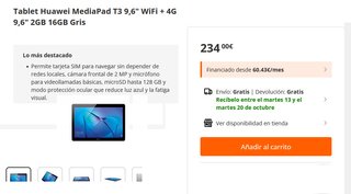 Tablet + teléfono Huawei MediaPad T3 9.6 WiFi + 4G