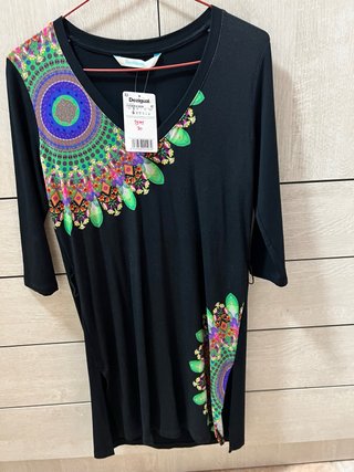 Vestido Midi Desigual Negro Talla S