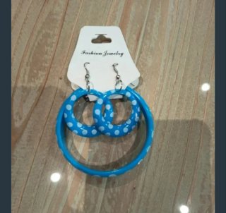Pendientes Flamenca Aros Azul Lunares Blancos