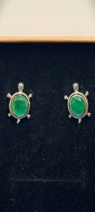 Pendientes Tortuga Plata 925 con Esmeralda