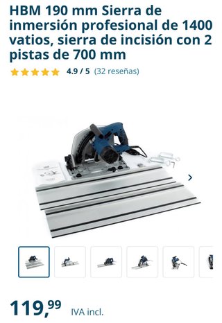 Sierra de Inmersión HBM 190mm 1400W con Guías