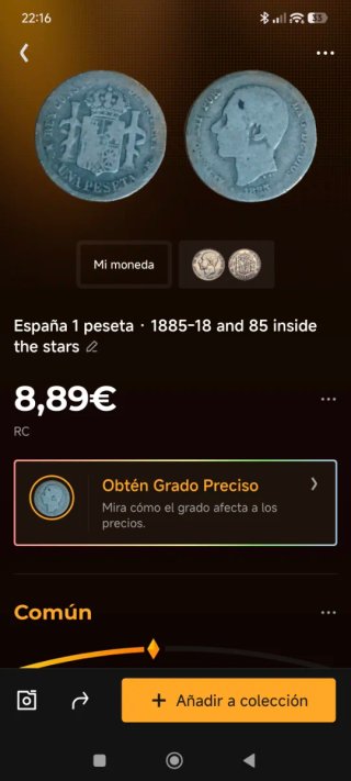 Moneda 1 Peseta Alfonso XIII 1885 Plata
