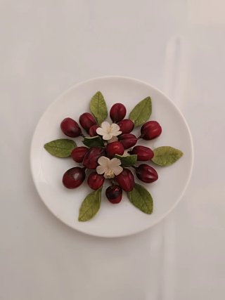 Plato decorativo con cerezas y flores Hecho a mano