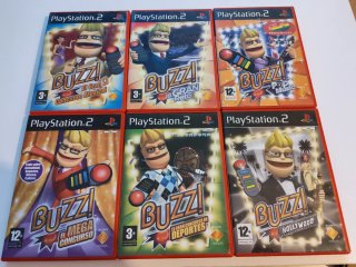 Lote 6 Juegos Buzz! para PlayStation 2 + mandos