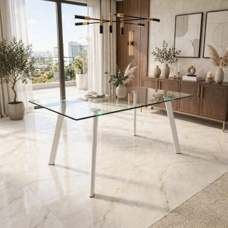 Mesa de Comedor de Cristal y Metal 140x90
