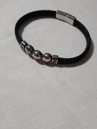 Pulsera Cuero Hombre Calavera Acero