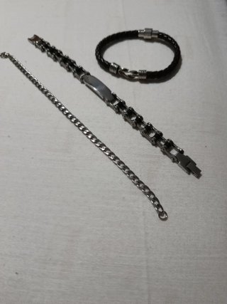 Lote 3 Pulseras Hombre Acero y Piel