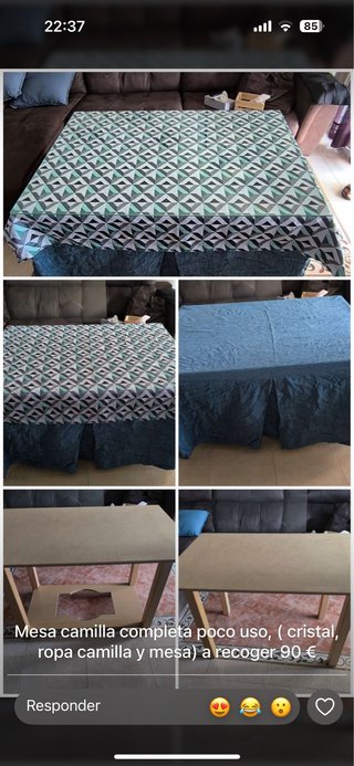 Mesa camilla con cristal y ropa