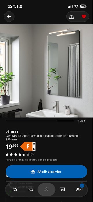 Lámpara LED VÅTHULT Aluminio Baño/Espejo ikea