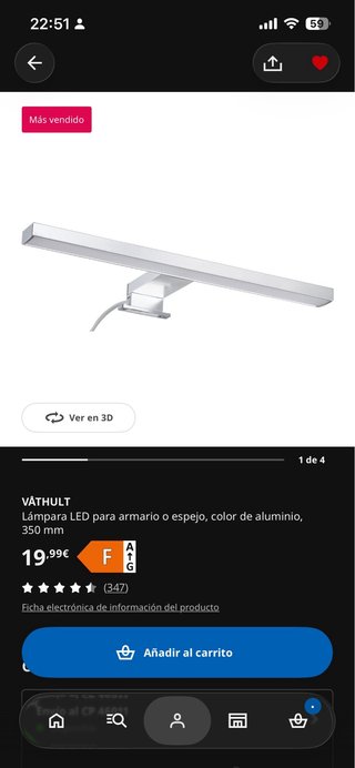 Lámpara LED VÅTHULT Aluminio Baño/Espejo ikea