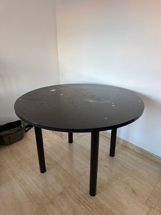 Mesa redonda madera negra 110 cm patas metal