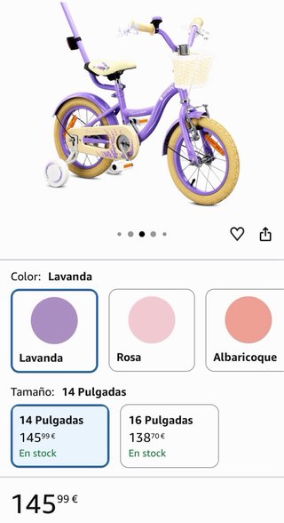 Bicicleta infantil niña 14 pulgadas Lavanda Morada