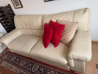 Conjunto de 2 Sofás de Piel Blanco Roto