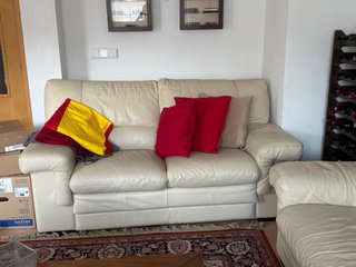 Conjunto de 2 Sofás de Piel Blanco Roto