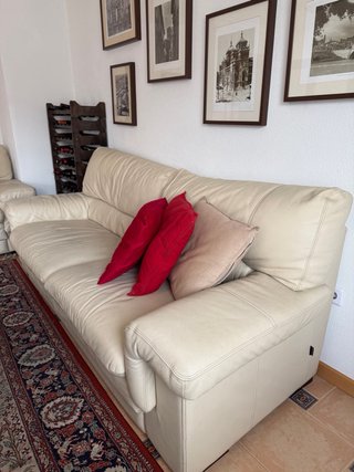 Conjunto de 2 Sofás de Piel Blanco Roto