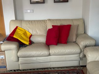 Conjunto de 2 Sofás de Piel Blanco Roto