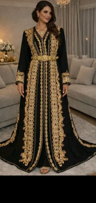 Vestido Caftán Negro para alquilar bodas marroquí