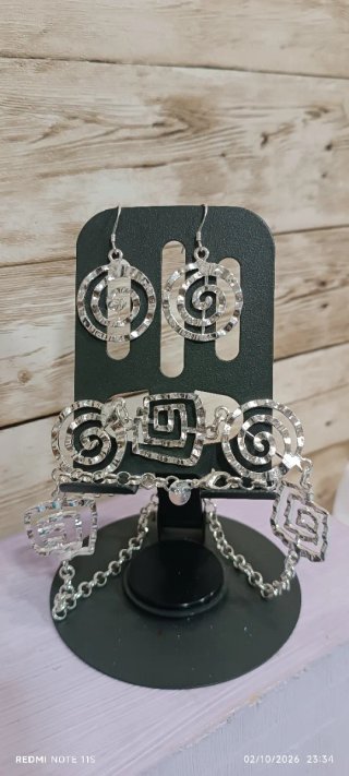 Conjunto Azteca,de Collar y Pendientes de Plata