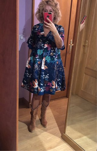 Vestido KOKER estampado flores y aves T. L/XL