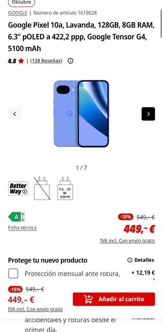 Google Pixel 10a 128GB Lavanda