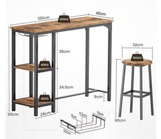 Mesa alta bar cocina/comedor con 2 taburetes