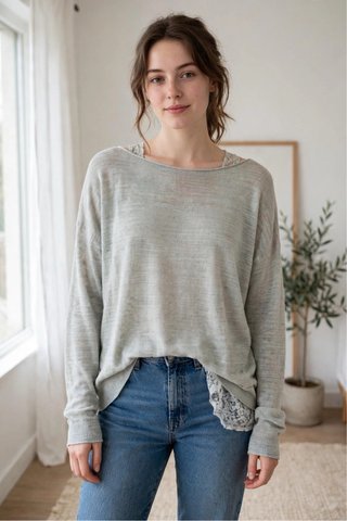 Jersey fino encaje espalda gris