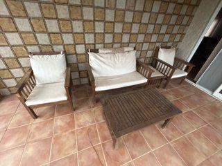 Conjunto Muebles Terraza Madera y Tela