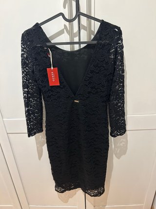 Vestido Guess Negro Encaje Manga Larga