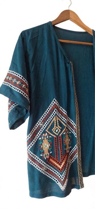 Kimono Corto Boho Verde Petróleo Talla L