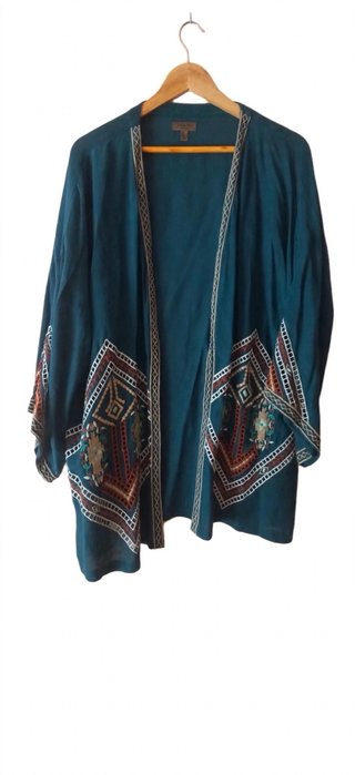 Kimono Corto Boho Verde Petróleo Talla L