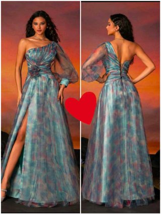 Vestido Fiesta Largo Un Hombro Multicolor