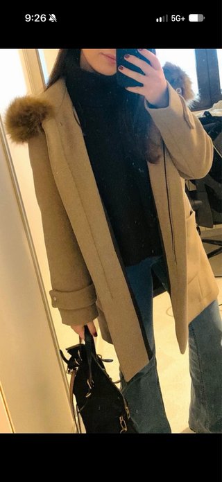Abrigo Mango Lana Beige con Capucha