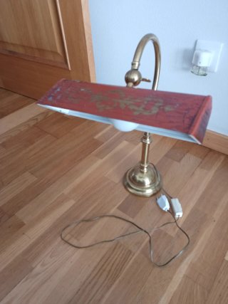 Lámpara Escritorio Vintage Madera Metal Dorada