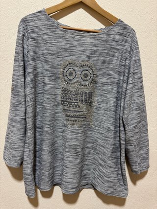 Camiseta gris con búho de pedrería