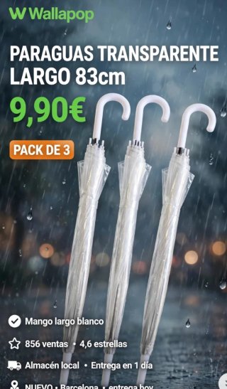 Pack de 3 Paraguas Transparentes 83cm