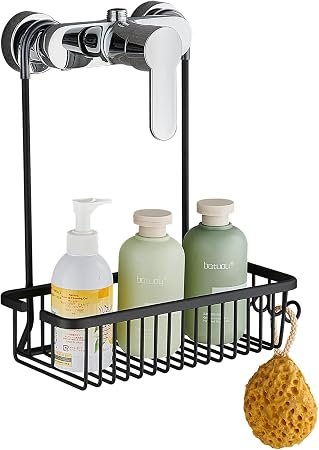 Estanteria Ducha, Estantería Baño Sobre Grifo, Estanteria Baño sin Taladro Estante Ducha Negro