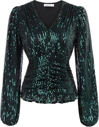 Blusa de Fiesta con Lentejuelas Verde Esmeralda