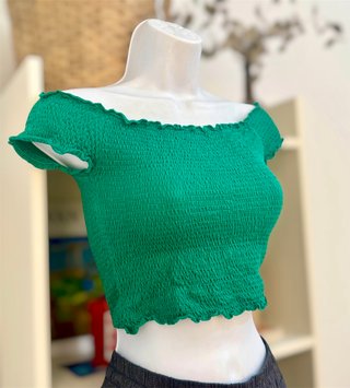 Crop top manga corta verde - Stradivarius talla M