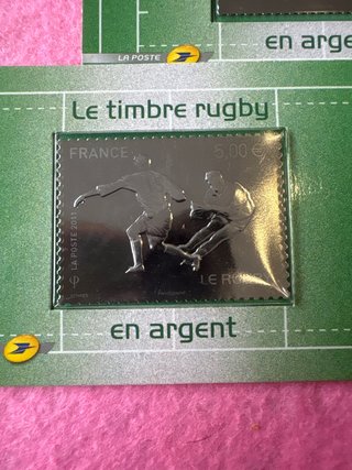 Sello plata pura 999, rugby, valor facial 5€